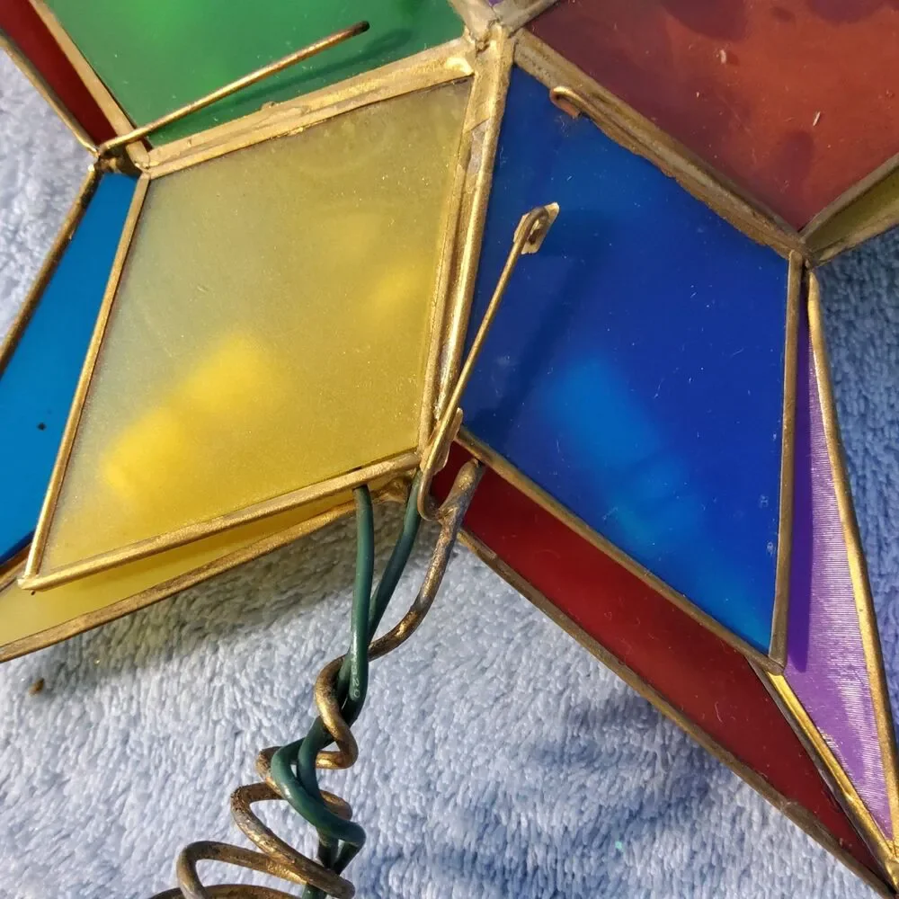 Vintage Kurt S Adler Lighted Star Tree Topper Stained Glass-Style Plastic WORKS